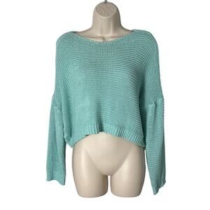 Le Lis Womens Cropped Off The Shoulder Pullover Sweater Mint Size S